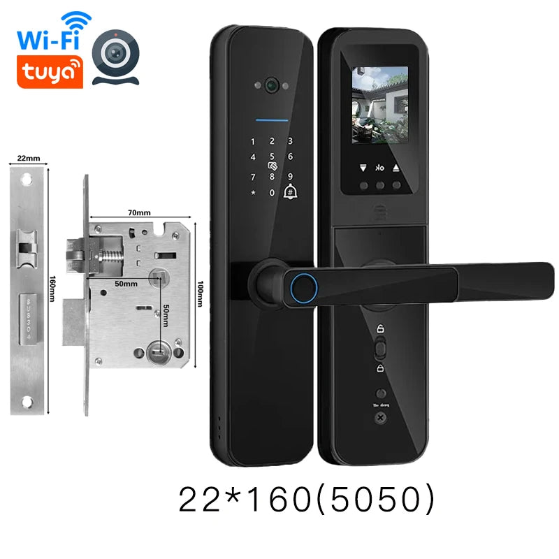 PHIPULO Tuya Wifi Digital Electronic Smart Door Lock With Biometric Camera Fingerprint Keyless Entry Hotel Apartment Locks