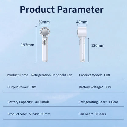 Portable Electric Fan Semiconductor Refrigeration Handheld Fan 4000mAh USB Rechargeable Cooling Fan Air Cooler Outdoor