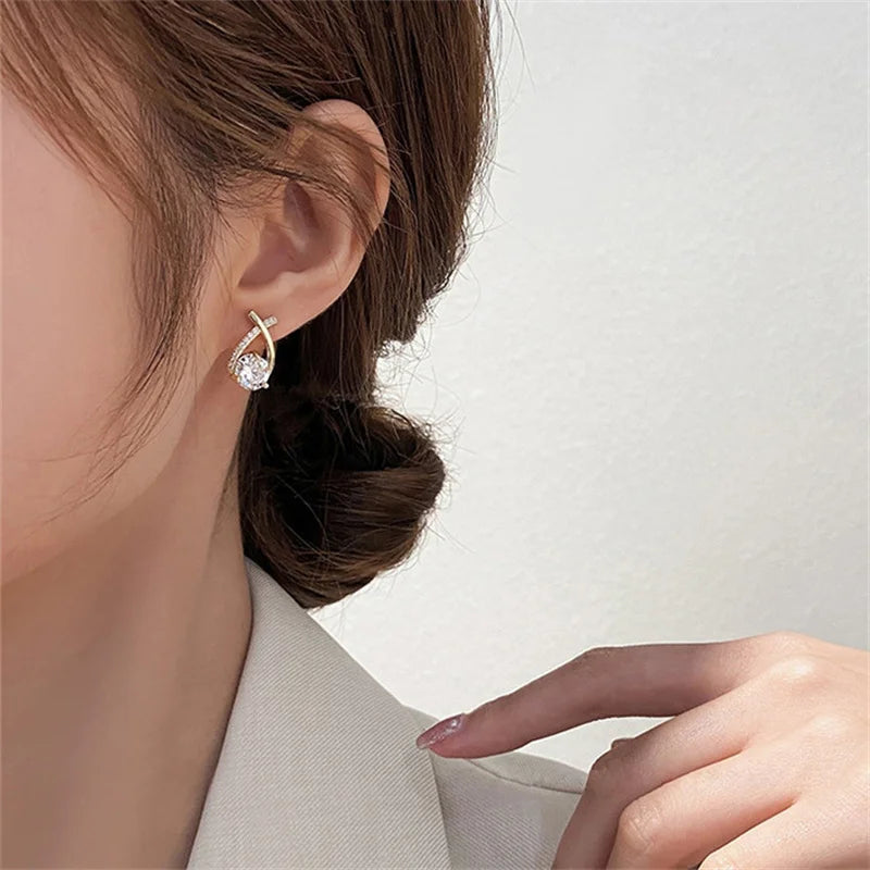 Fashion Cross Stud Earrings For Women Girls Korean Style Elegant Crystal Jewelry Ear Rings Fishtail Lady Earrings Gift