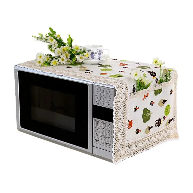 1PC Microwave Oven Grease Proof Cover Microwave Oven Dust Cover Multi-purpose Dust Proof Cotton Linen Microwave Oven Cover