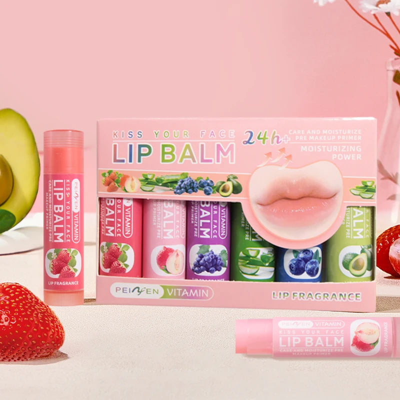 Fruit Flavors Moisturizing Hydrating Base Lip Balm 6Pcs Set