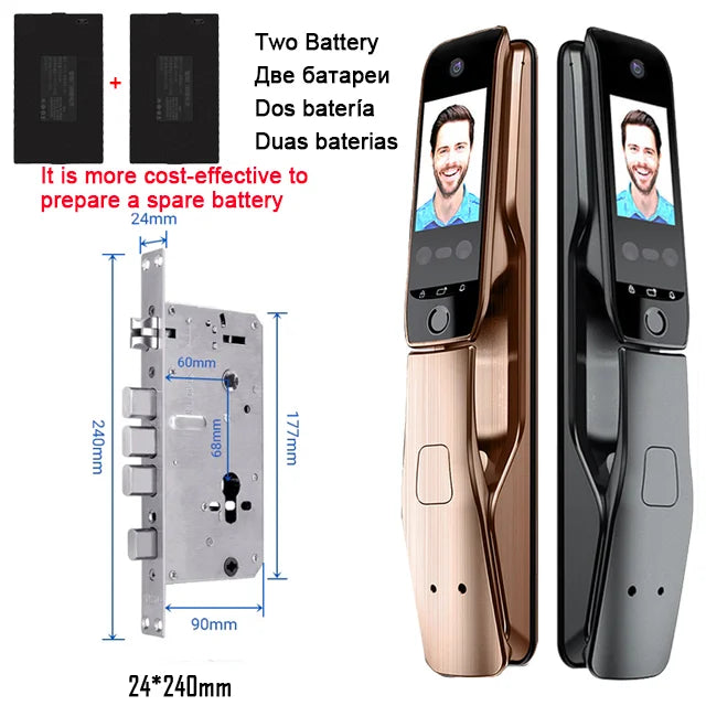 WiFi Tuya APP Voice Intercom Digital Door Lock  High Quanlity 3D Face Recognition Smart Door Lock With Camera