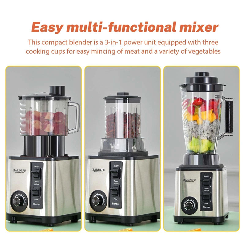 3 in 1 Electric Blender 2000W Powerful Mixer Juicer Smoothie Maker Multifunctional Food Processor 3L Container Table Blender