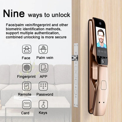 WiFi Tuya APP Voice Intercom Digital Door Lock  High Quanlity 3D Face Recognition Smart Door Lock With Camera