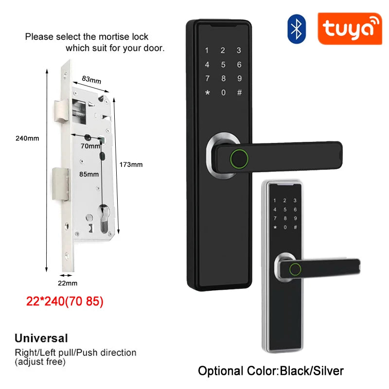 Support 8 Languages Fingerprint Lock Smart Door Lock For 150 Users Capacity Household  Tuya Intelligent Life APP Control