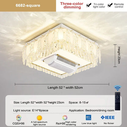 Nordic Crystal Ceiling Fan Light Led Electric Fan Pendant Lamp for Living Room Bedroom Intelligent Remote Control Fans Light