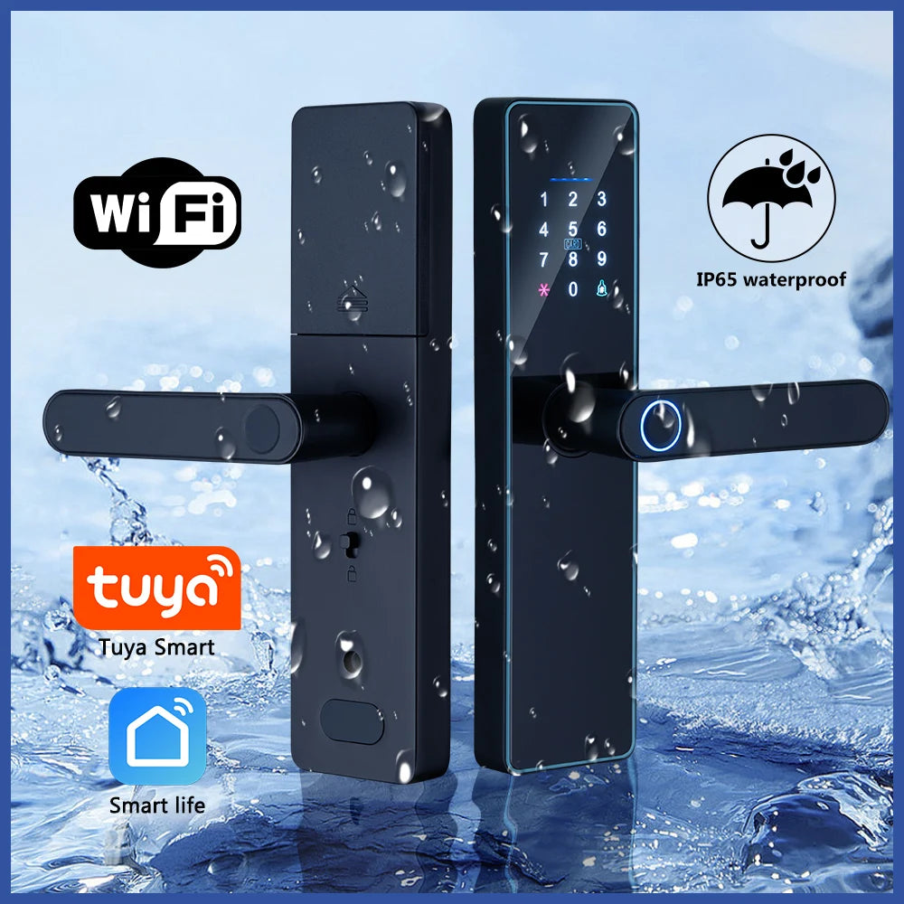 IP65 Waterproof WiFi-Enabled Digital Smart Lock for Front Door Security Smart Keyless Entry Door Lock with Handle