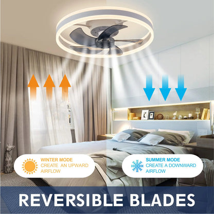Modern LED Ceiling Fan With Light DC Motor 6-speed Timing Fan 50CM Low Floor Loft Remote Control Decorative Fan With Light