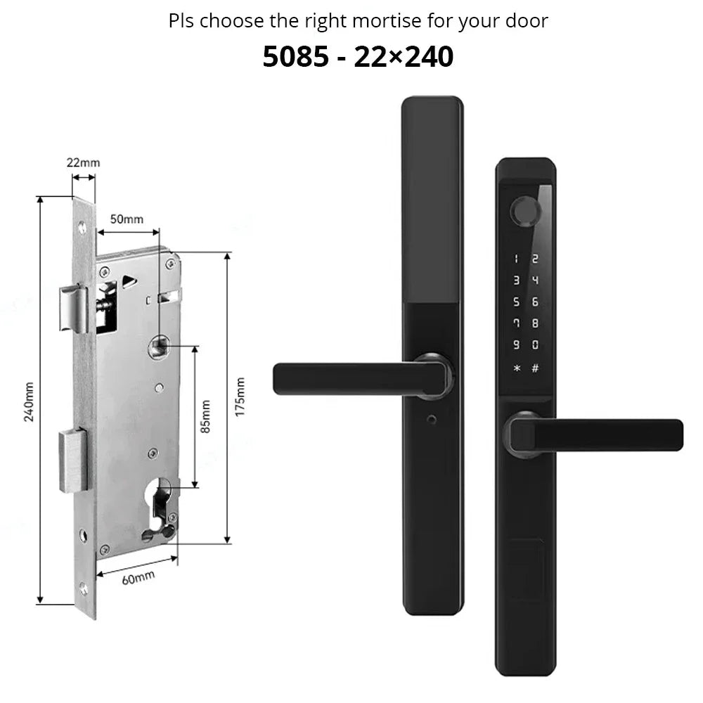 85 Lock Body WIFI Smart Lock For Aluminum Patio Glass Door Smart Life APP App Handle Fingerprint Electronic Digital Lock