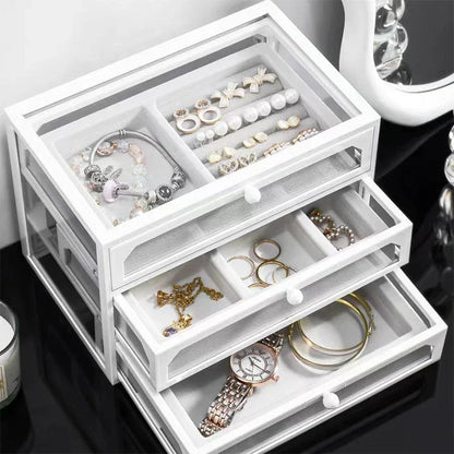 Jewelry Organizer With 3 Drawers Stackable Display Storage Earrings Necklace Bracelets Box Holder Case For Women