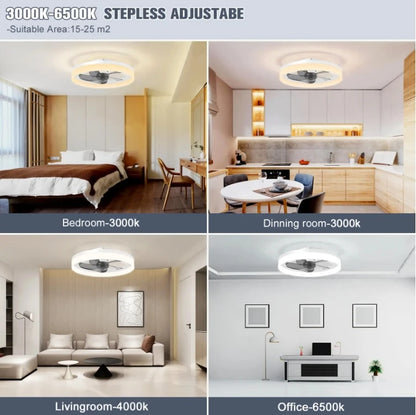 Modern LED Ceiling Fan With Light DC Motor 6-speed Timing Fan 50CM Low Floor Loft Remote Control Decorative Fan With Light