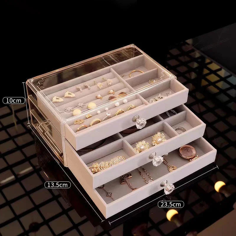 Jewelry Organizer With 3 Drawers Stackable Display Storage Earrings Necklace Bracelets Box Holder Case For Women