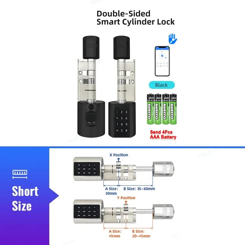 TTLock Keyless Smart Cylinder Fingerprint Lock with 4Pcs AAA Battery Adjustable Length Biometric Fingerprint Door Lock with App