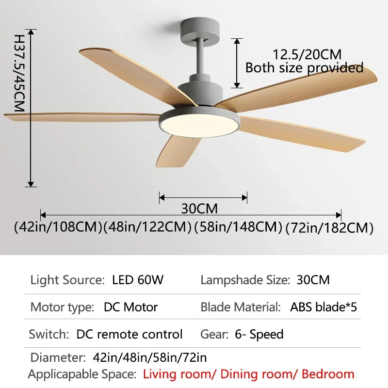 72Inch Ceiling Fan Light Strong Winds Living Room Restaurant DC Remote Control Fan Llights Black Modern Electric Fan 110V 220V