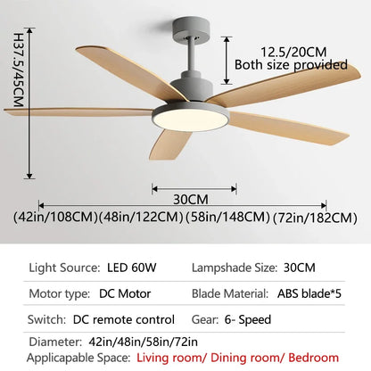 72Inch Ceiling Fan Light Strong Winds Living Room Restaurant DC Remote Control Fan Llights Black Modern Electric Fan 110V 220V