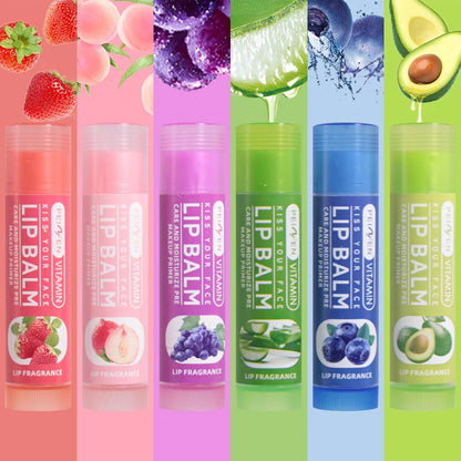 Fruit Flavors Moisturizing Hydrating Base Lip Balm 6Pcs Set