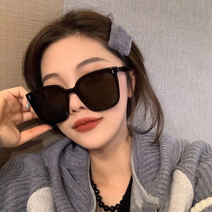 Fashion Korean Personality Ins Trend Black Square Frame UV400 Sunglasses for Unisex Street Sunglass