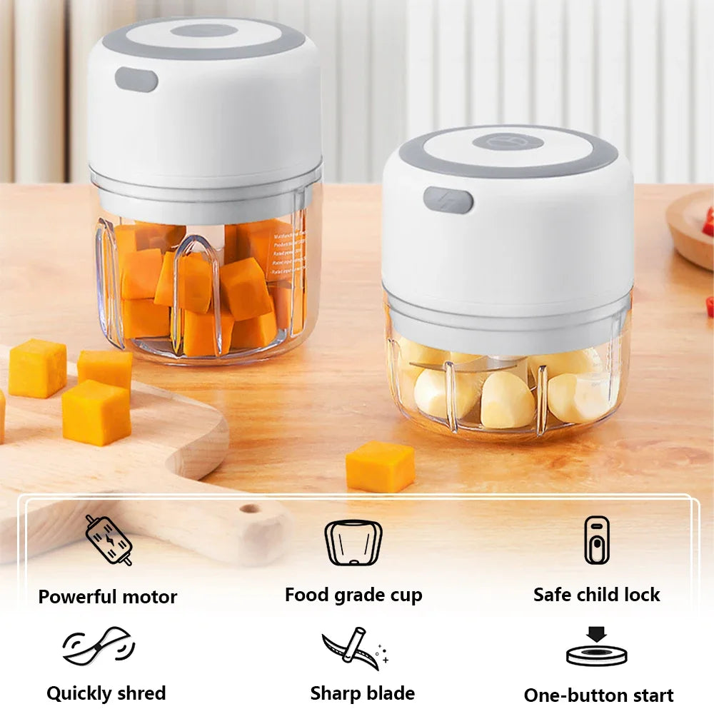 100/250mL Mini Electric Garlic Chopper Vegetable Chili Meat Ginger Masher Machine Sturdy Durable USB Charging Blenders Kitchen