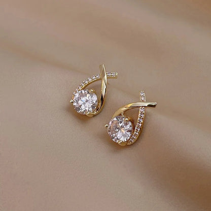 Fashion Cross Stud Earrings For Women Girls Korean Style Elegant Crystal Jewelry Ear Rings Fishtail Lady Earrings Gift