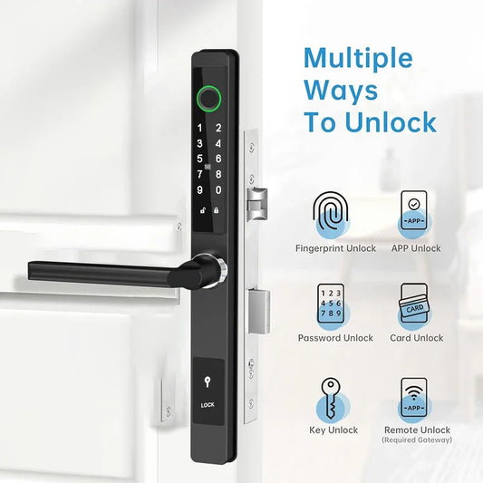 Smart Fingerprint Lock with Handles Keyless Entry Smart Lock Bluetooth Connect Keypad Card Keyless for 35-120mm Door
