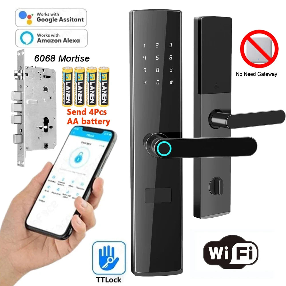 TTlock App Connect Without Gateway Smart Lock Wifi Remote Control Keyless Entry Digital  Fingerprint Door Lock with Keypad