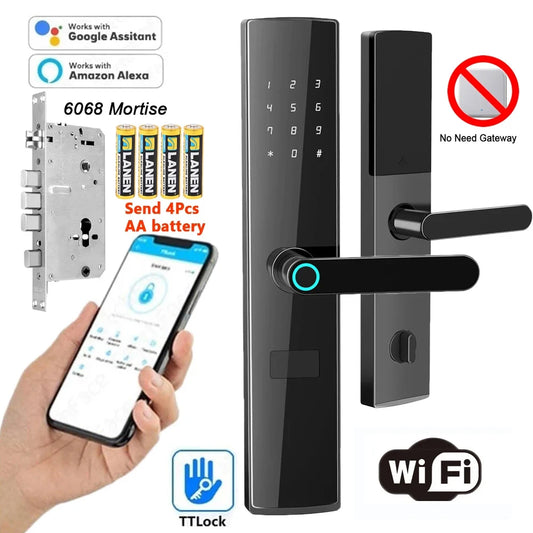 TTlock App Connect Without Gateway Smart Lock Wifi Remote Control Keyless Entry Digital  Fingerprint Door Lock with Keypad