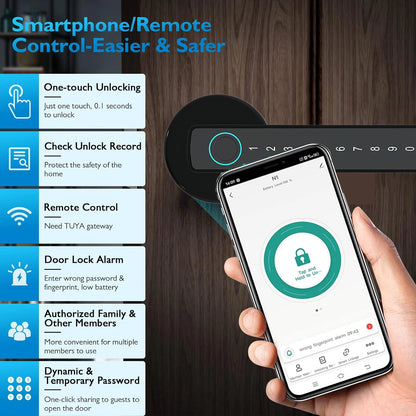 Fingerprint Door Lock Touchscreen Keypad Deadbolt Lock with Reversible Handle Tuya APP Remote Control Biometric Smart Lock