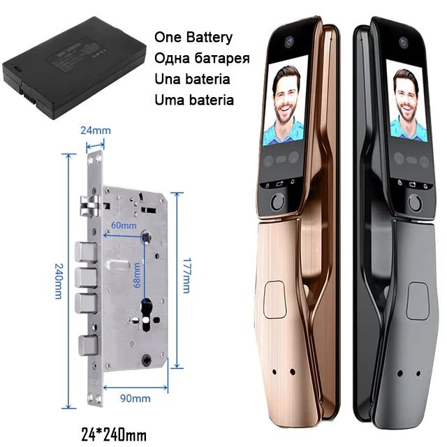 WiFi Tuya APP Voice Intercom Digital Door Lock  High Quanlity 3D Face Recognition Smart Door Lock With Camera