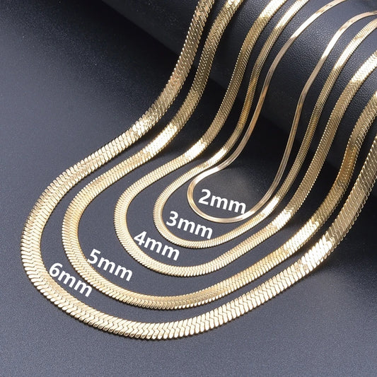 Stainless Steel Chain Necklace Width 2/3/4/5/6mm Flat Necklace Unisex Gold Color Snake Chain Necklace For Women Jewelry Gift New