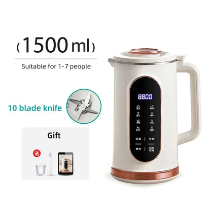 1500ml Soy Milk Machine Electric Juicer Blender Mixer Soybean Milk Maker Wall Breaking Machine 10-leaf Blade Breakfast Machine