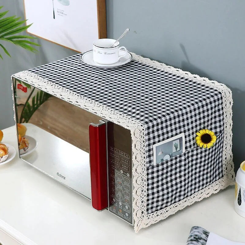 1PC Microwave Oven Grease Proof Cover Microwave Oven Dust Cover Multi-purpose Dust Proof Cotton Linen Microwave Oven Cover