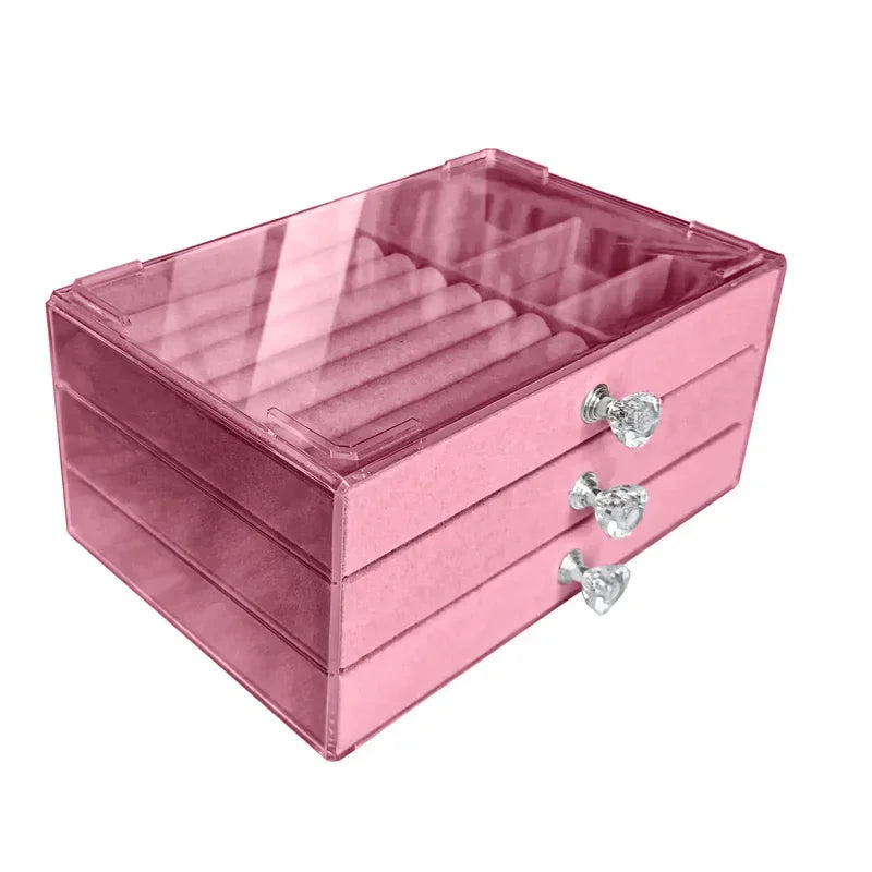 Jewelry Organizer With 3 Drawers Stackable Display Storage Earrings Necklace Bracelets Box Holder Case For Women