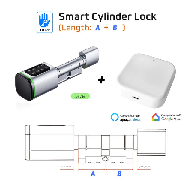 Euro Door Smart Cylinder Lock Tuya Bluetooth APP Digital Password Card Mechanicak Key TTlock Unlock Home Electronic Smart Lock