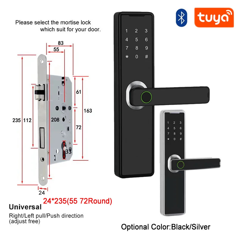 Support 8 Languages Fingerprint Lock Smart Door Lock For 150 Users Capacity Household  Tuya Intelligent Life APP Control