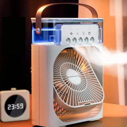 Electric Fan Portable Air Conditioner USB LED Night Light Water Mist Fun 3 In 1 Humidifier Mini Desktop Cooling Fan For Home