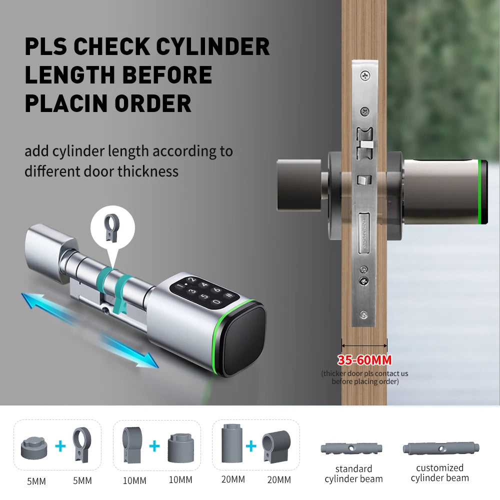 Euro Door Smart Cylinder Lock Tuya Bluetooth APP Digital Password Card Mechanicak Key TTlock Unlock Home Electronic Smart Lock