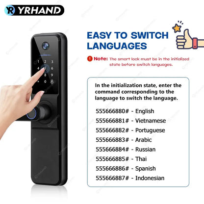 YRHAND H01 Fechadura Eletronica Tuya Wifi Digital Electronic Smart Door Lock With Biometric Camera Fingerprint IP66 Smart Lock