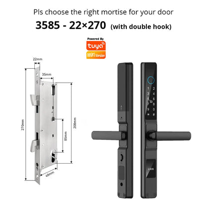 TUYA WIFI Waterproof Smart Door Lock Fingerprint APP Password RFID Card Keyless Digital Electronic Lock Aluminum/Glass Sliding