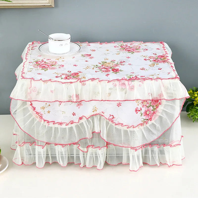 50x35x30cm Lace Print Microwave Oven Dust Cover Home Kitchen Oven Cover Cloth Anti-smoke Household Storage Microwave Hood