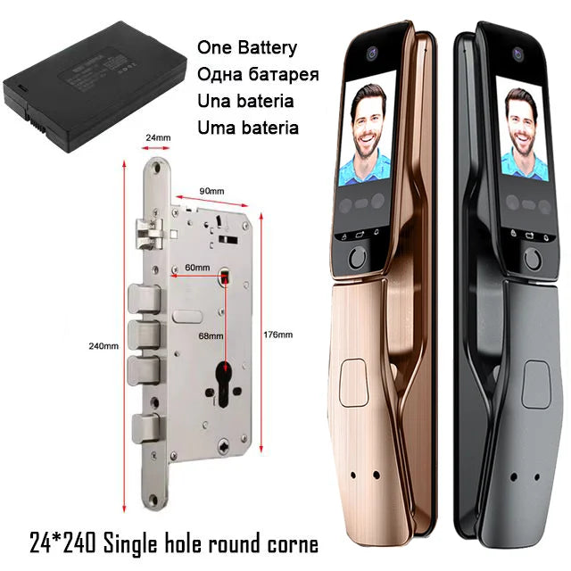 WiFi Tuya APP Voice Intercom Digital Door Lock  High Quanlity 3D Face Recognition Smart Door Lock With Camera