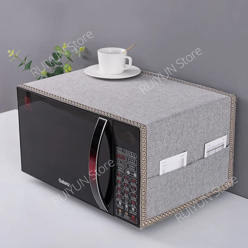 Solid Color Dustproof Microwave Oven Cloth Dust Covers with Storage Bag Microwave Oven Covers Kitchen Supplies