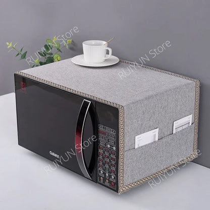 Solid Color Dustproof Microwave Oven Cloth Dust Covers with Storage Bag Microwave Oven Covers Kitchen Supplies