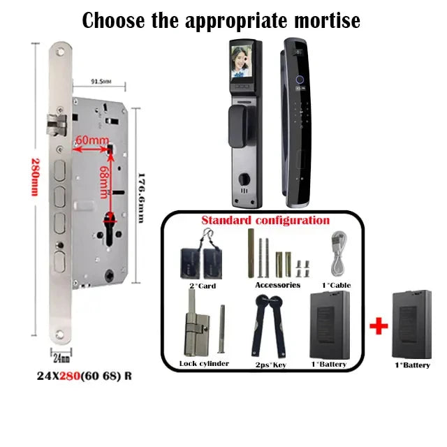 3D Face Recognition Fingerprint Smart Digital Lock TUYA App Wifi Key Card Nfc Rfid Code Electric Door Lock with 6068 Mortise