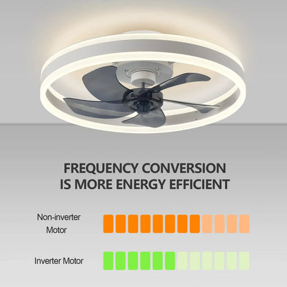 Modern LED Ceiling Fan With Light DC Motor 6-speed Timing Fan 50CM Low Floor Loft Remote Control Decorative Fan With Light