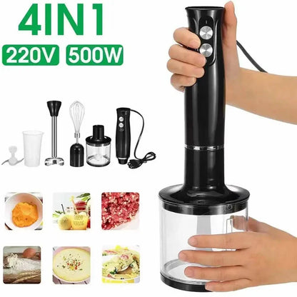 500W Electric Stick Hand Blender 4 in 1 Handheld Mixer 700ml Stainless Steel Blade Vegetable Meat Immersion Egg Whisk Juicer Set