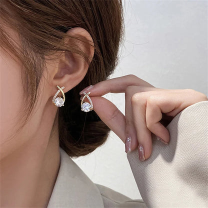 Fashion Cross Stud Earrings For Women Girls Korean Style Elegant Crystal Jewelry Ear Rings Fishtail Lady Earrings Gift