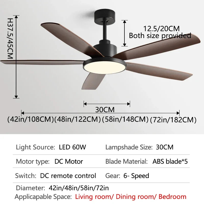 72Inch Ceiling Fan Light Strong Winds Living Room Restaurant DC Remote Control Fan Llights Black Modern Electric Fan 110V 220V