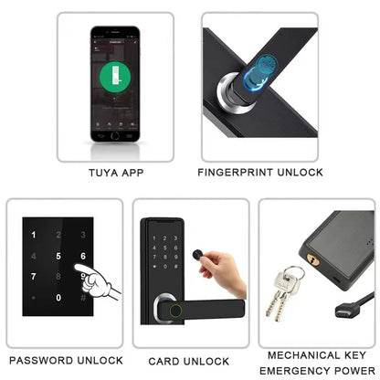 Support 8 Languages Fingerprint Lock Smart Door Lock For 150 Users Capacity Household  Tuya Intelligent Life APP Control