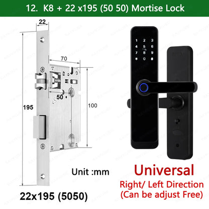 2023 NEW RAYKUBE K8 Tuya Wifi Smart Door Lock TT Lock Fingerprint Lock Digital Electric Lock With Longer Larger Handle Panels