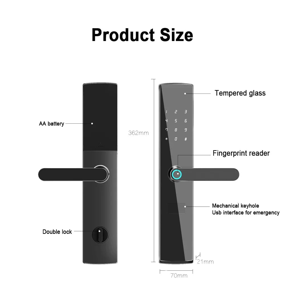 TTlock App Connect Without Gateway Smart Lock Wifi Remote Control Keyless Entry Digital  Fingerprint Door Lock with Keypad